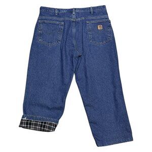 Carhartt Relaxed Fit Flannel Plaid Lined Blue Work Denim Jeans Mens 36x26